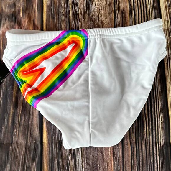 New with Tags Speedo Power flex Eco Solar Swimsuit Rainbow Brights White Size 26 - Picture 1 of 7